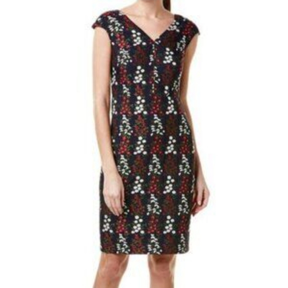 Discreet Floral Capped Sleeve Brooks Brothers Navy Dress Size 2 - Picture 3 of 11